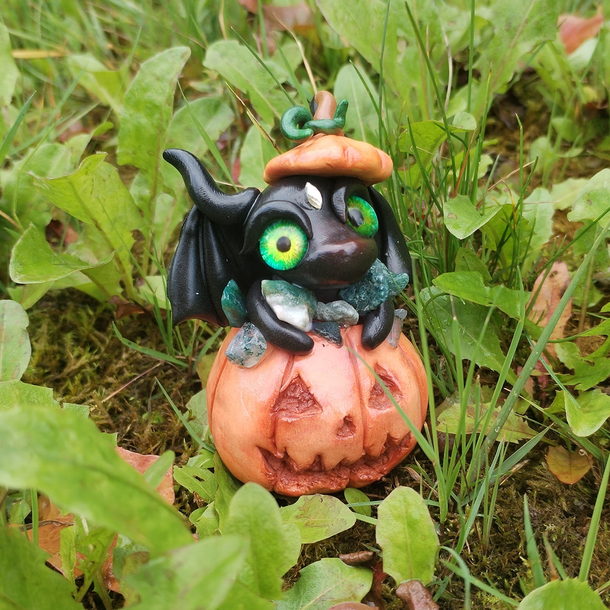 Pumpkin Moss Agate Crystal Dragon