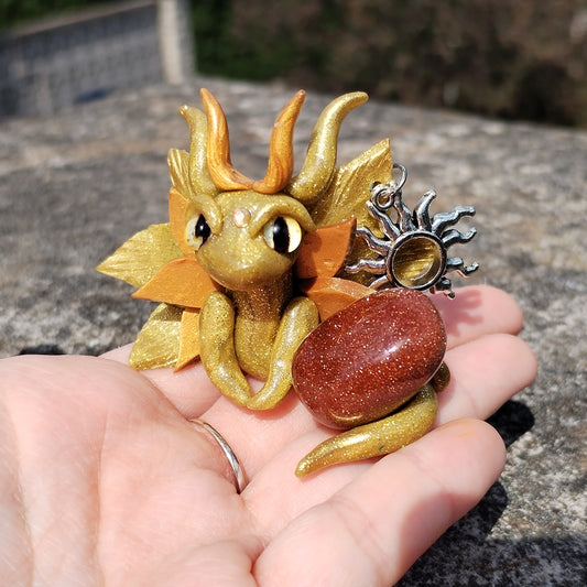 Sun Themed Goldstone Crystal Dragon