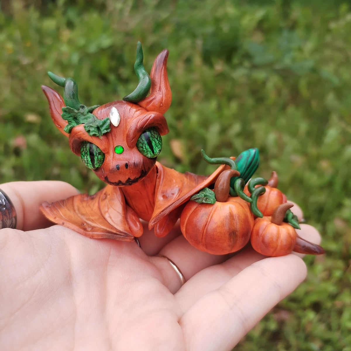 Pumpkin Malachite Crystal Dragon