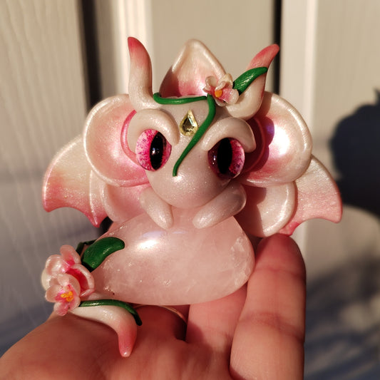 Orchid Themed Rose Quartz Crystal Dragon
