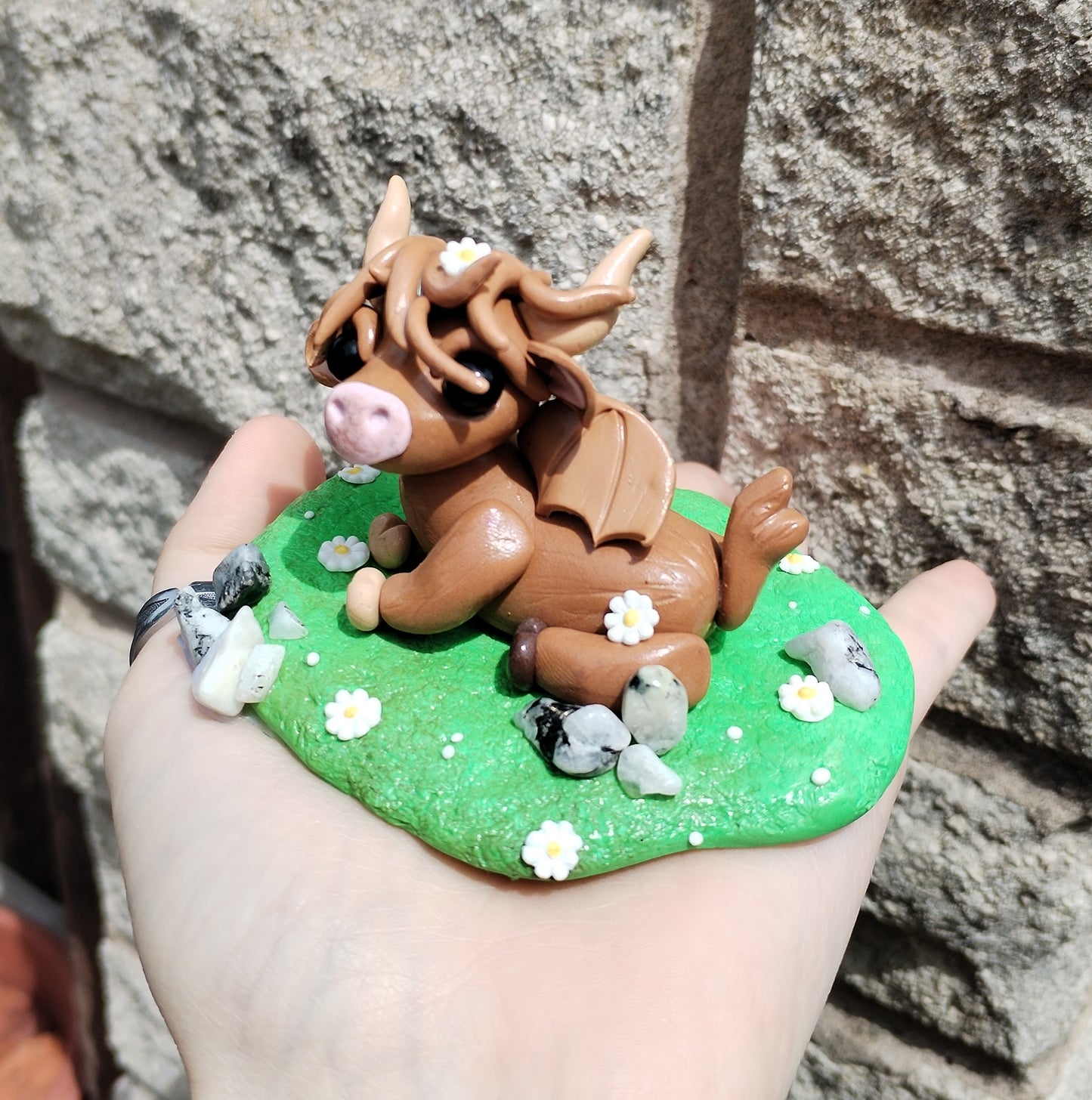 Highland Cow Moonstone Crystal Dragon