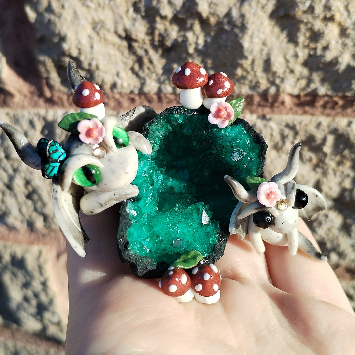 Green Geode Crystal Dragon Pair
