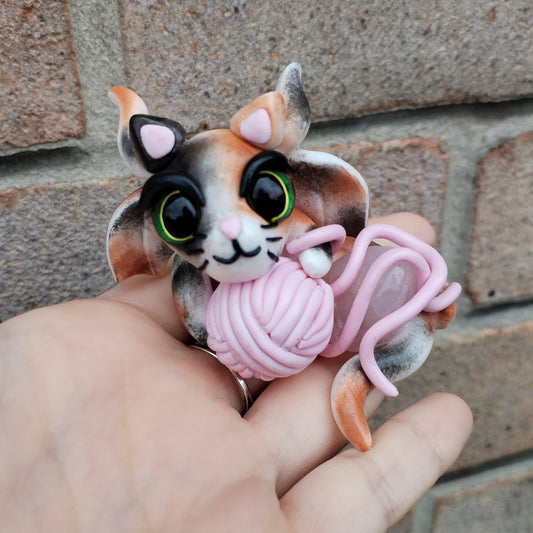 Cat Themed Rose Quartz Crystal Dragon