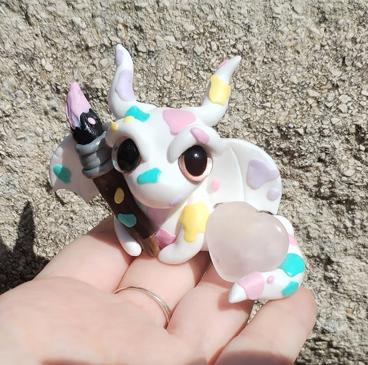 Painting Themed Rose Quartz Crystal Dragon