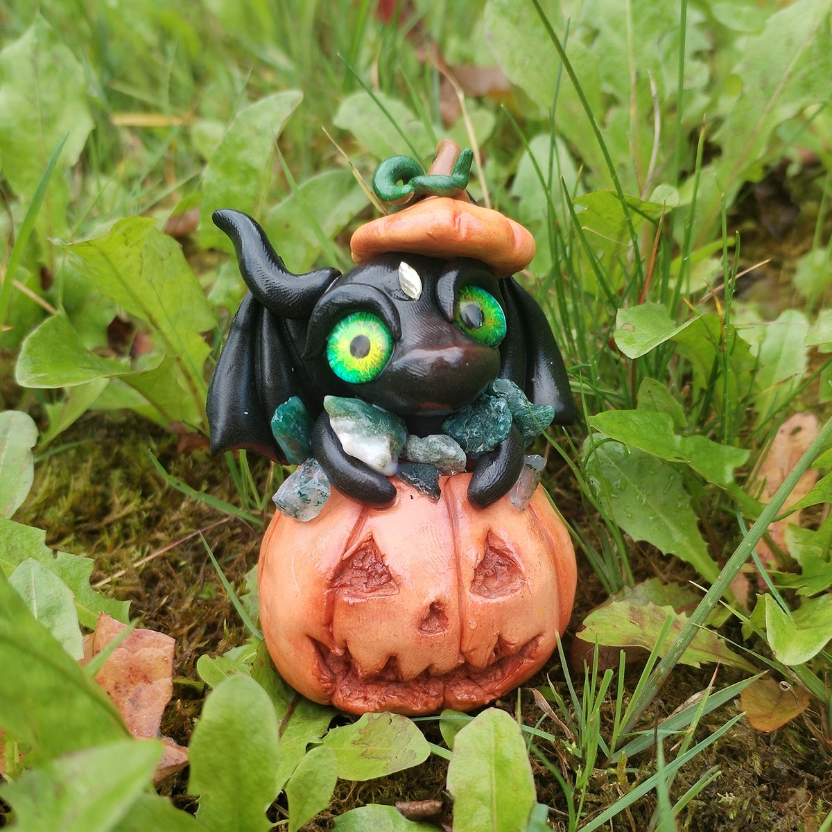 Pumpkin Moss Agate Crystal Dragon