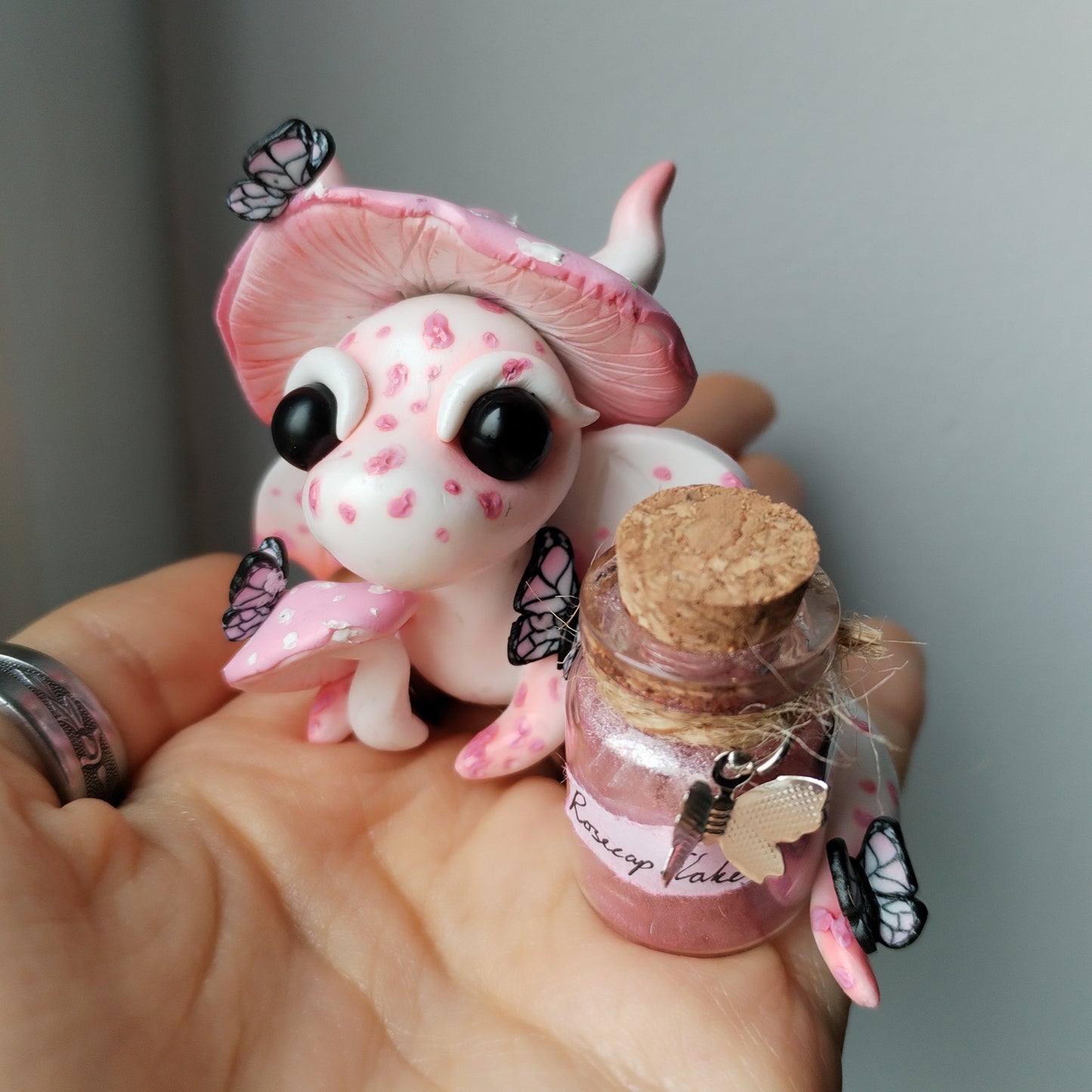 Peach Moonstone Mushroom Crystal Dragon