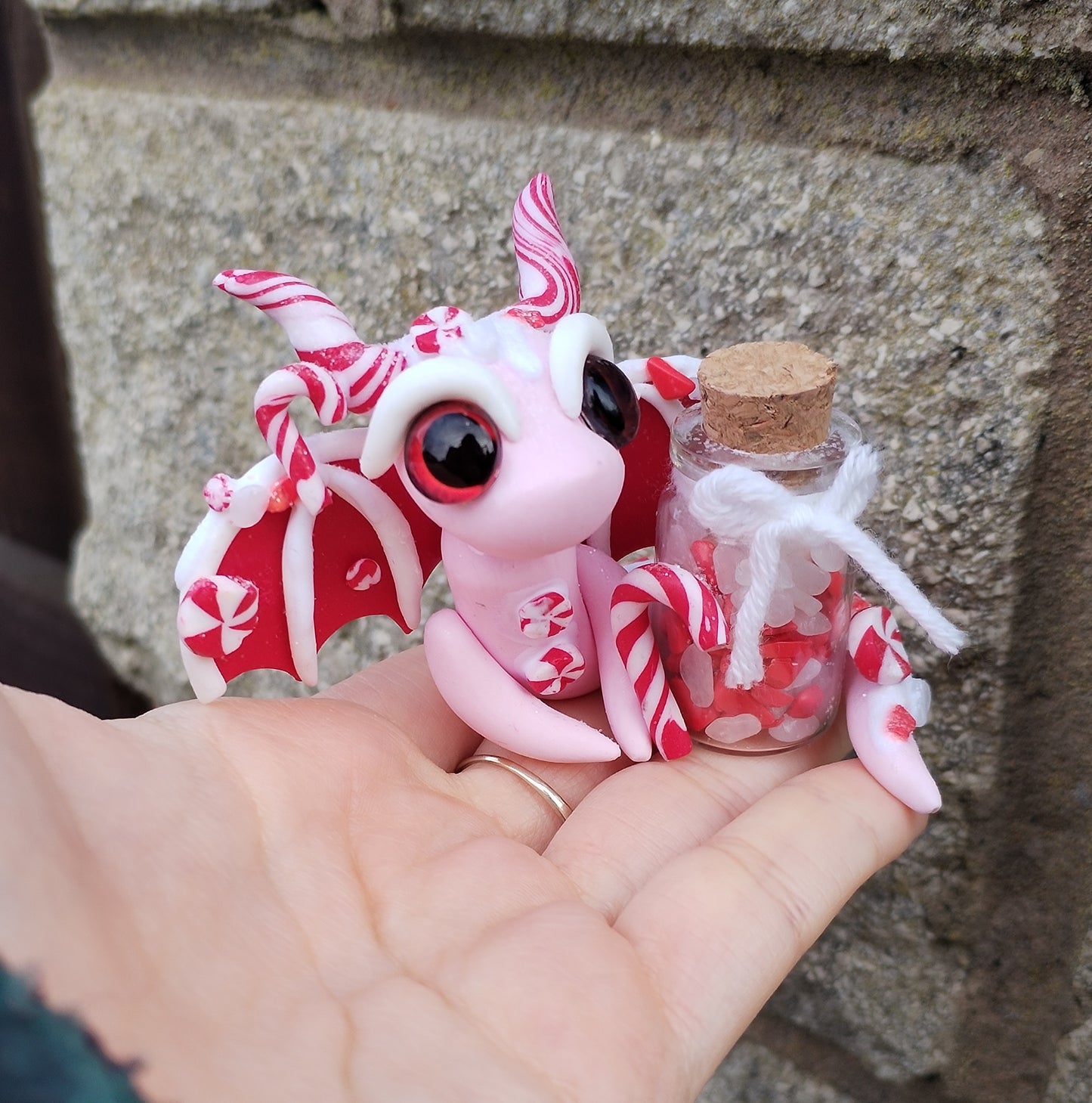 Red Howlite and White Jade Peppermint Crystal Dragon