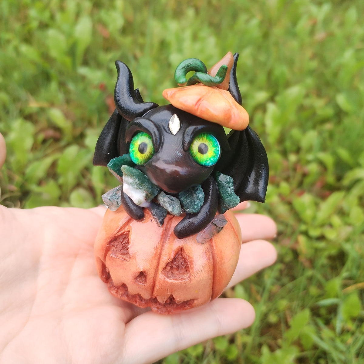 Pumpkin Moss Agate Crystal Dragon