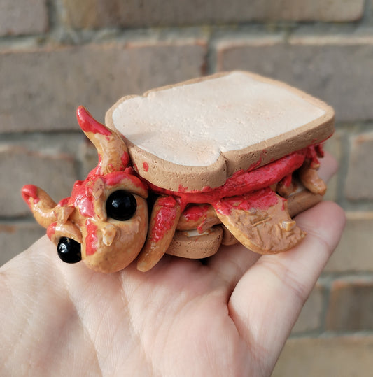 Pb+J Sandwich Themed Peach Moonstone Crystal Dragon
