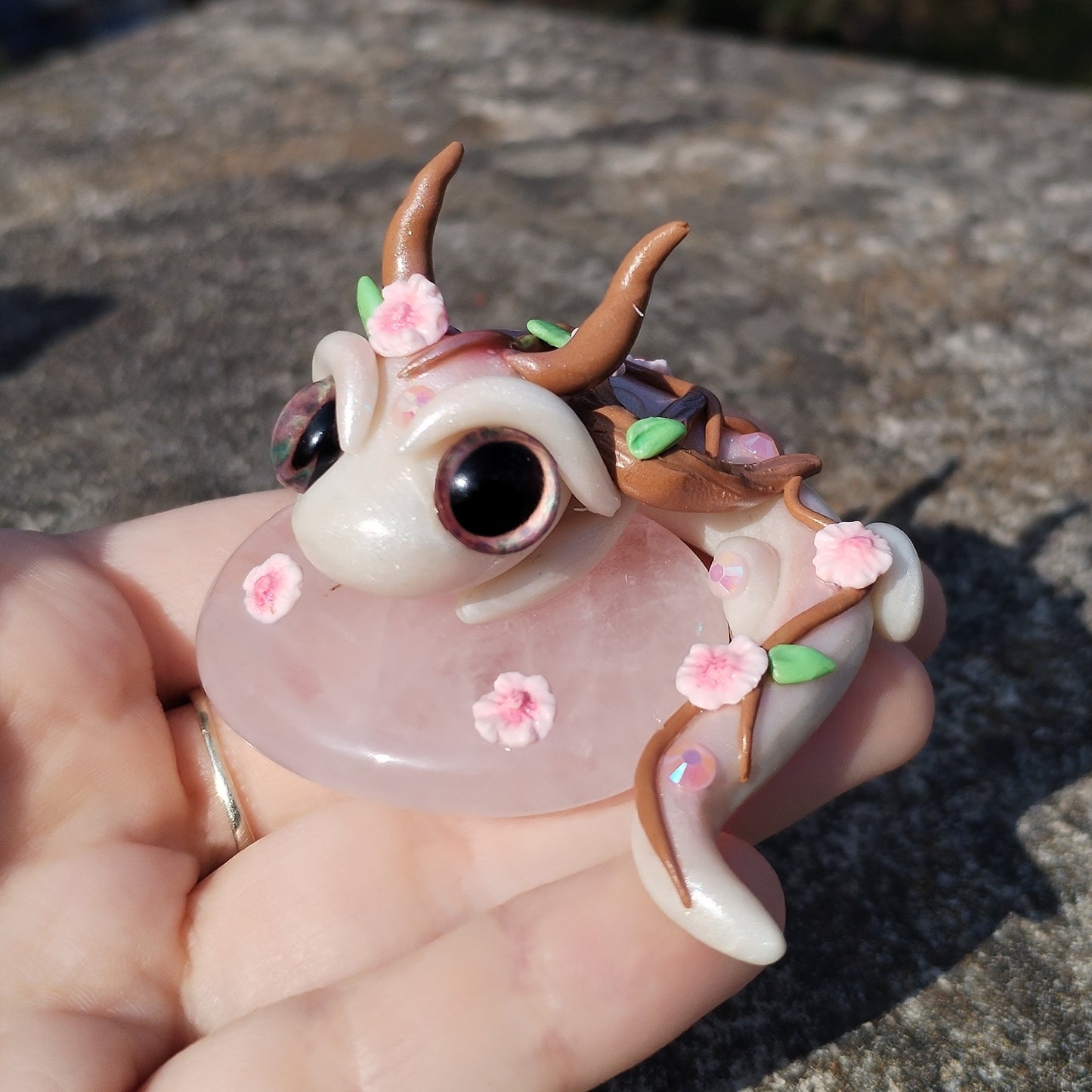 Cherry Blossom Inspired Rose Quartz Crystal Dragon