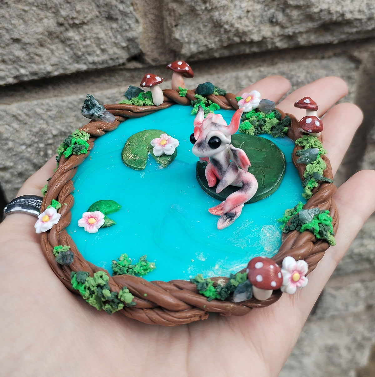 Mushroom Pond Trinket Dish Crystal Dragon
