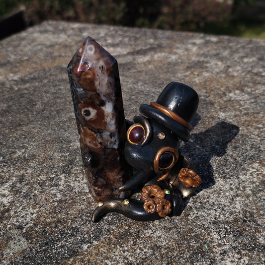 Steampunk Themed Flower Agate Crystal Dragon