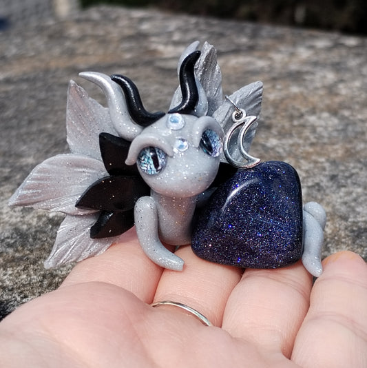 Moon Themed Blue Goldstone Crystal Dragon