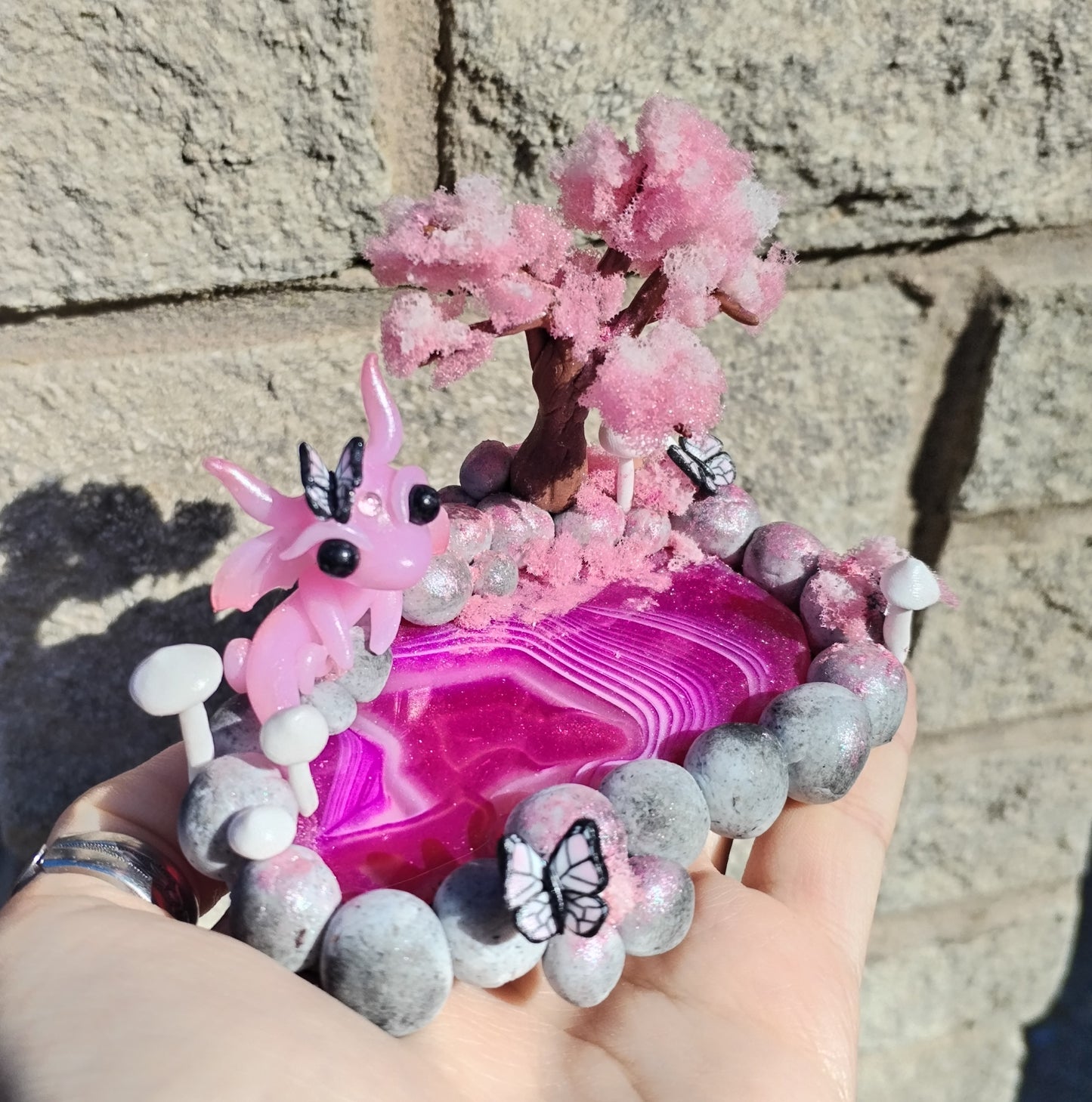 Sakura Themed Trinket Dish Crystal Dragon