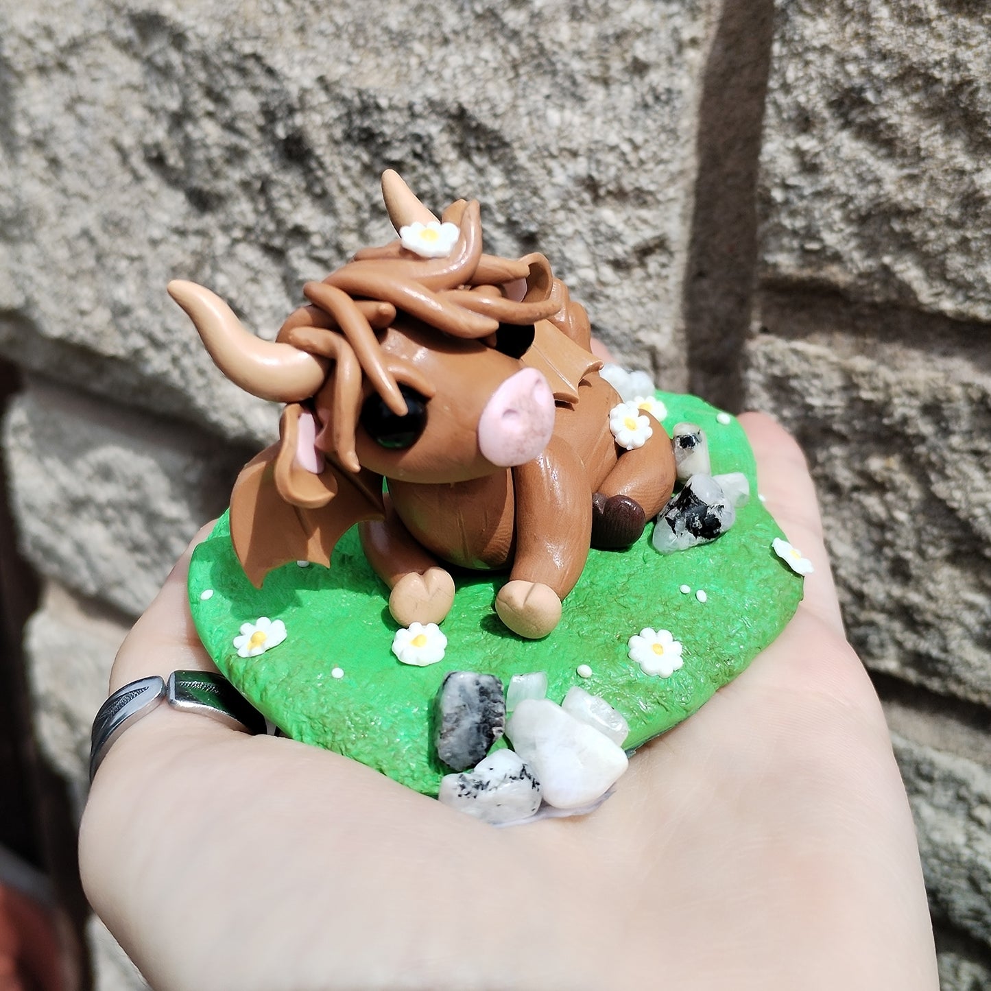 Highland Cow Moonstone Crystal Dragon