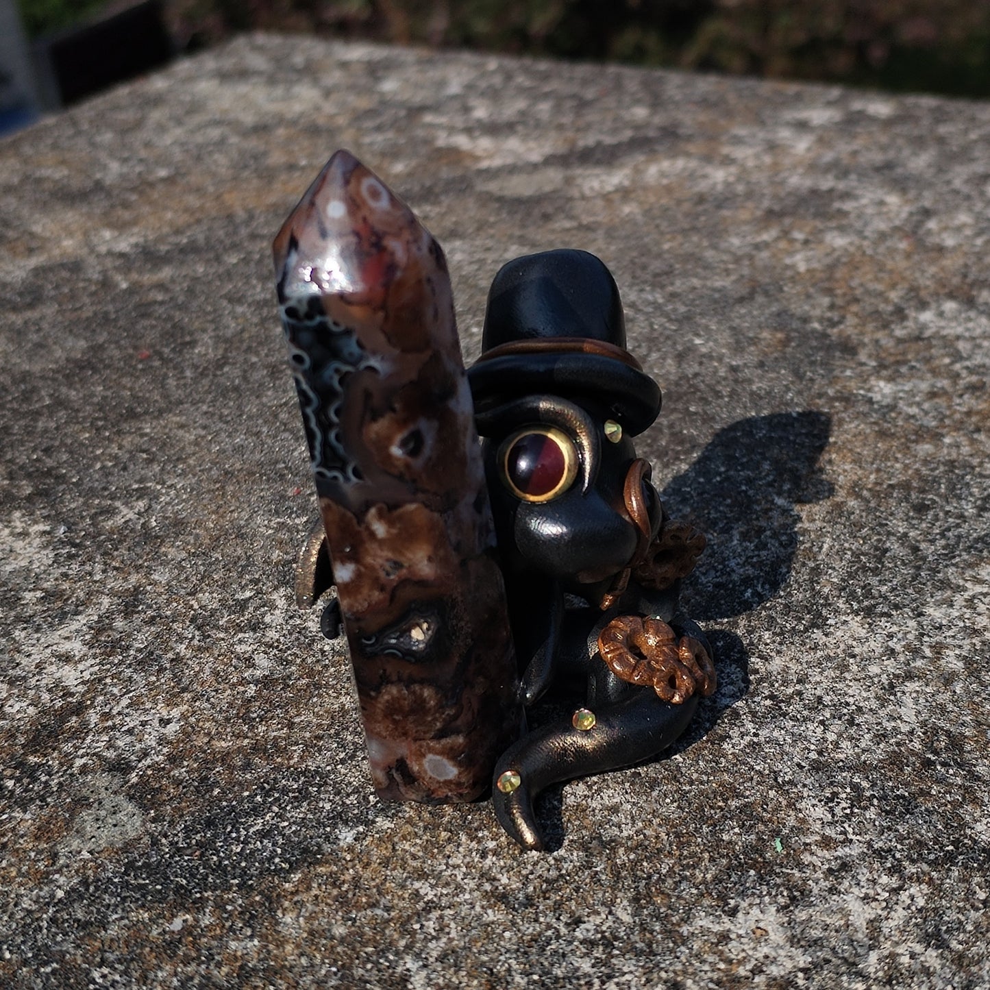 Steampunk Themed Flower Agate Crystal Dragon