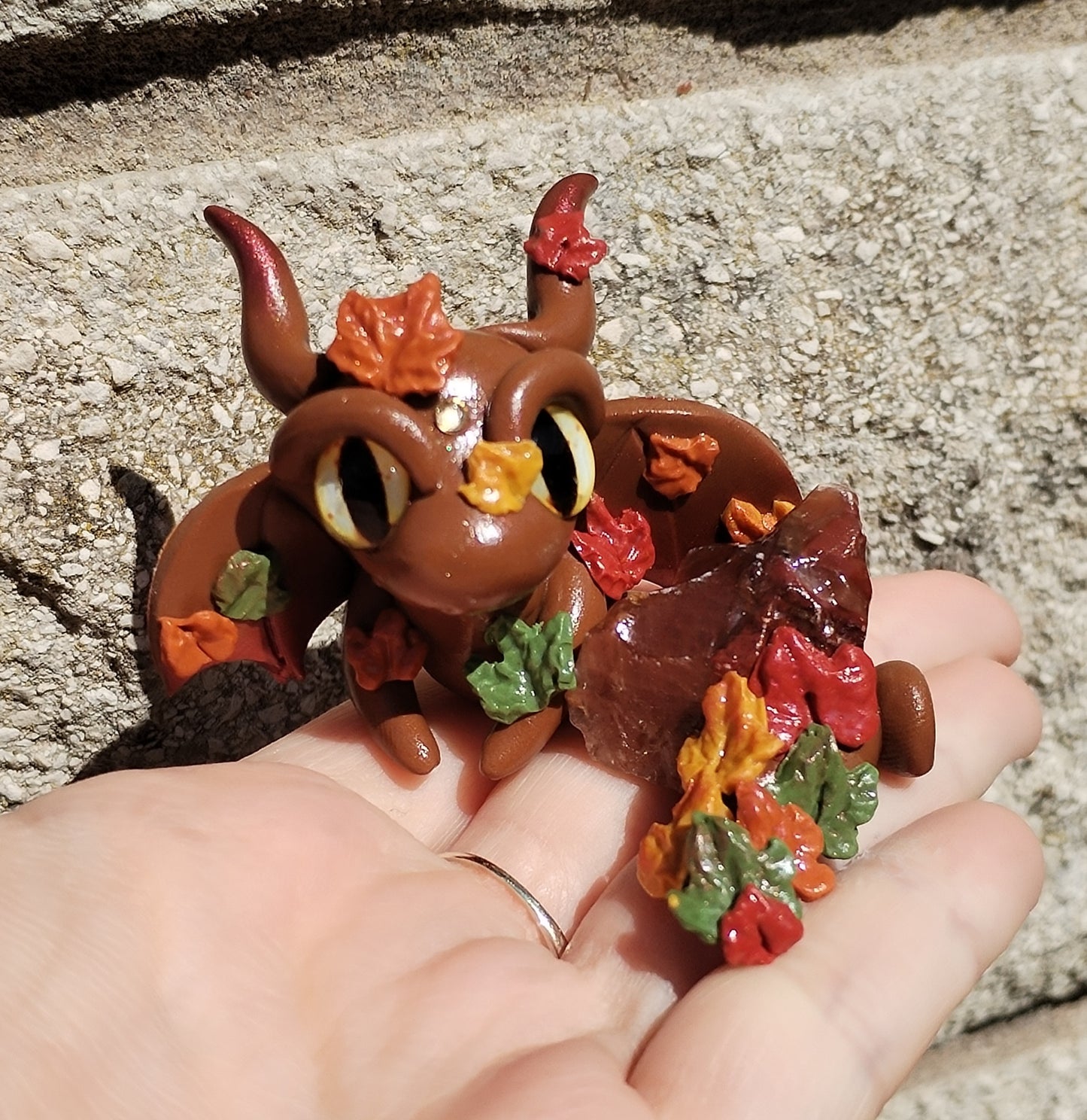 Autumn Themed Red Calicite Crystal Dragon