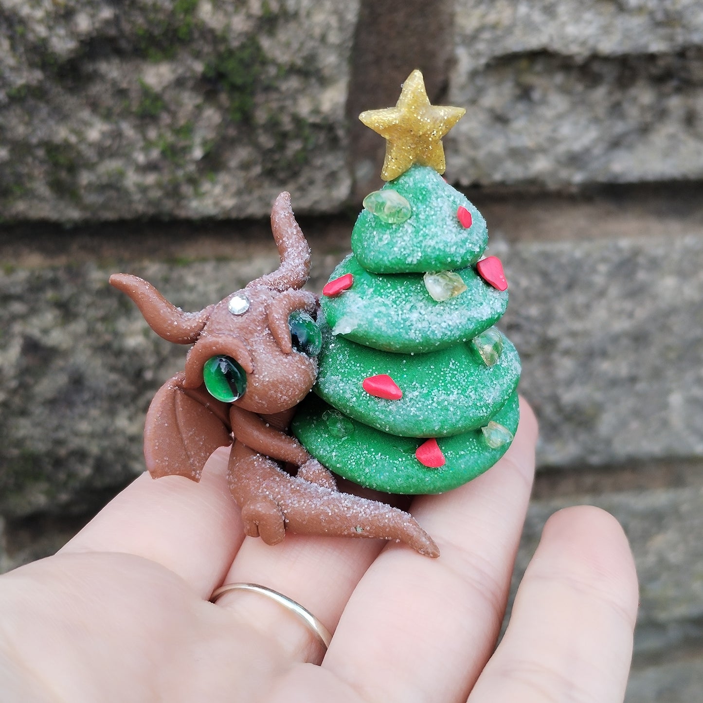 Red Howlite and Citrine Christmas Tree Crystal Dragon