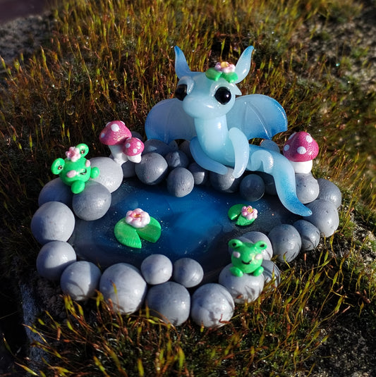 Blue Agate Crystal Dragon Pond Sculpture