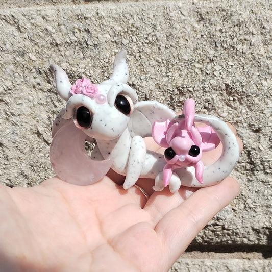 Rose Quartz Crystal Dragon Pair
