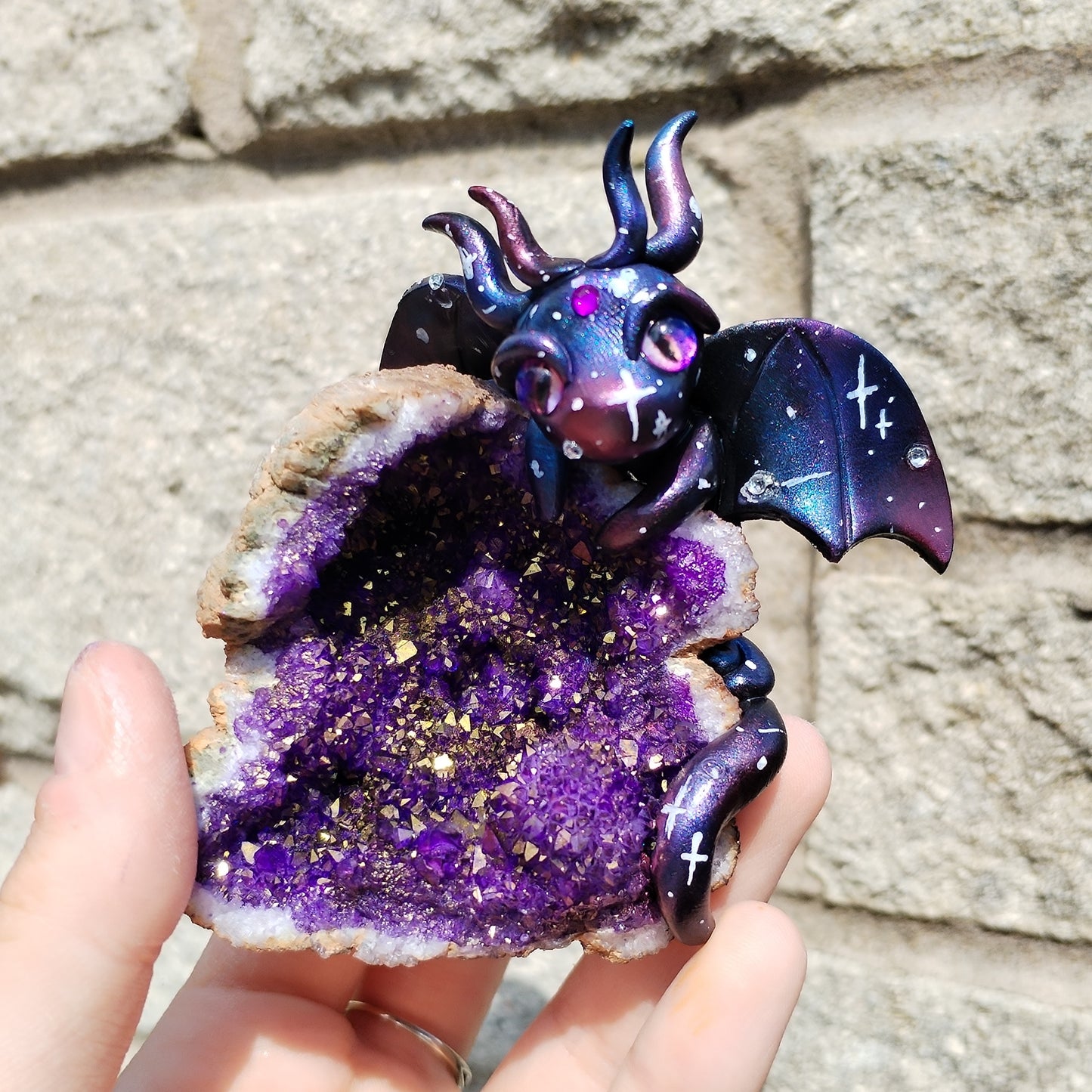 Galaxy Themed Geode Crystal Dragon