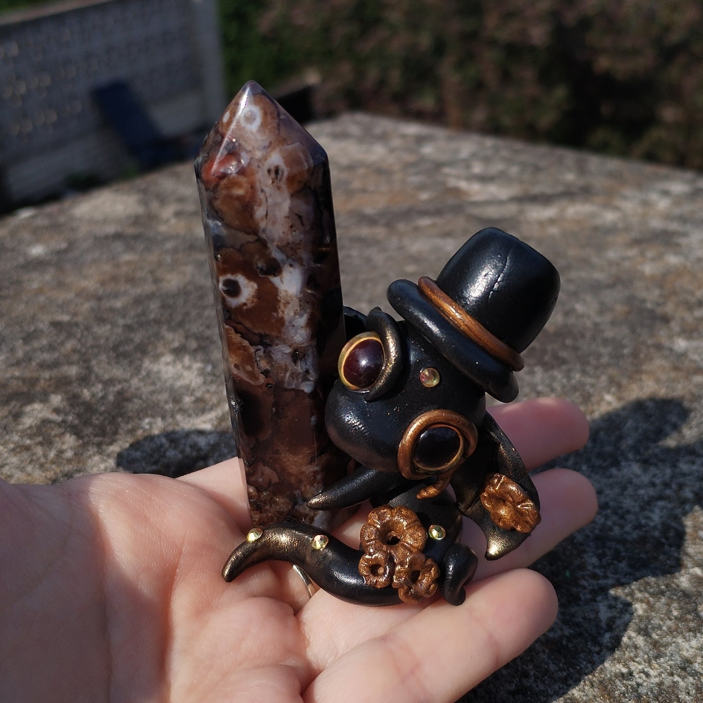 Steampunk Themed Flower Agate Crystal Dragon