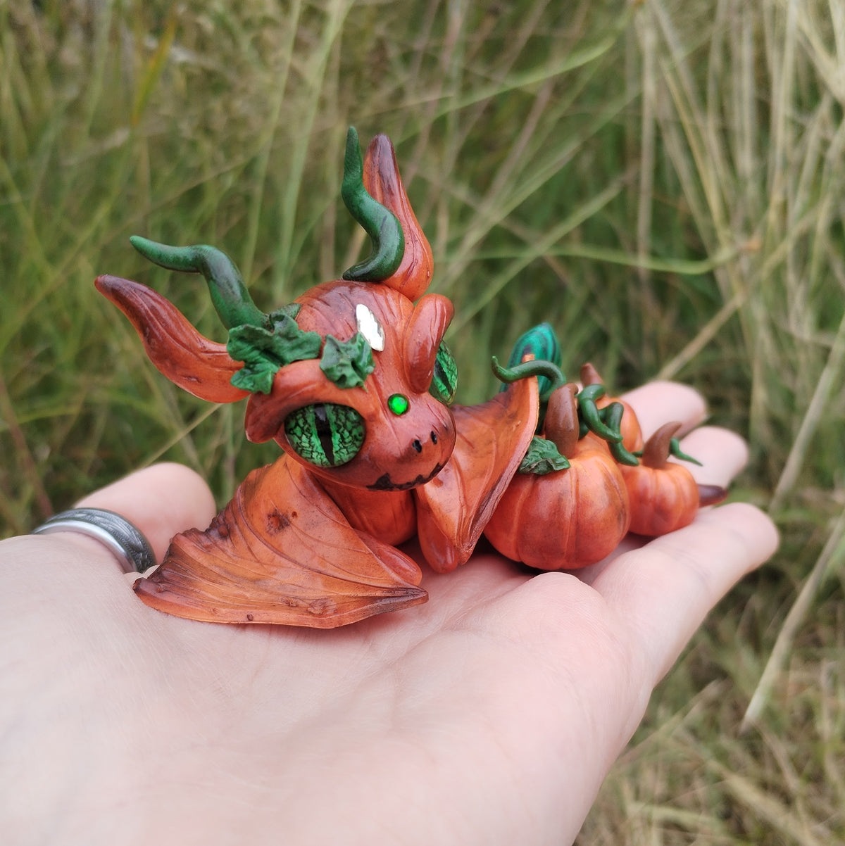 Pumpkin Malachite Crystal Dragon