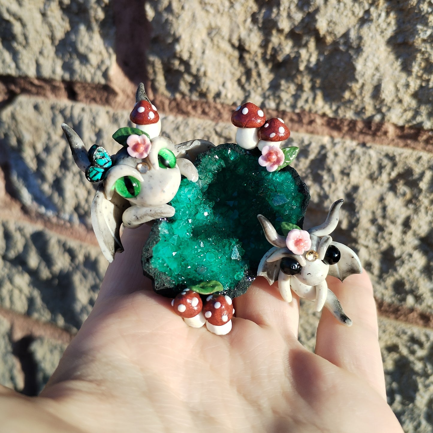 Green Geode Crystal Dragon Pair
