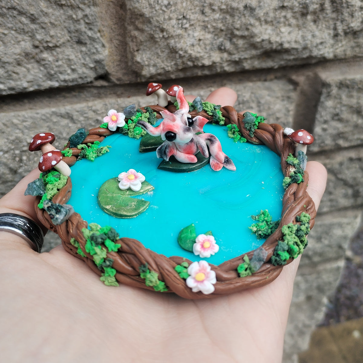 Mushroom Pond Trinket Dish Crystal Dragon