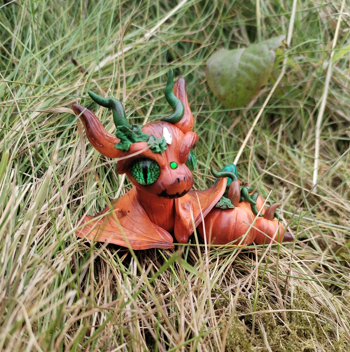 Pumpkin Malachite Crystal Dragon