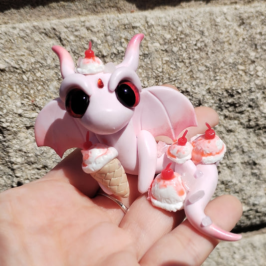 Cherry Ice Cream Themed Rose Quartz Crystal Dragon