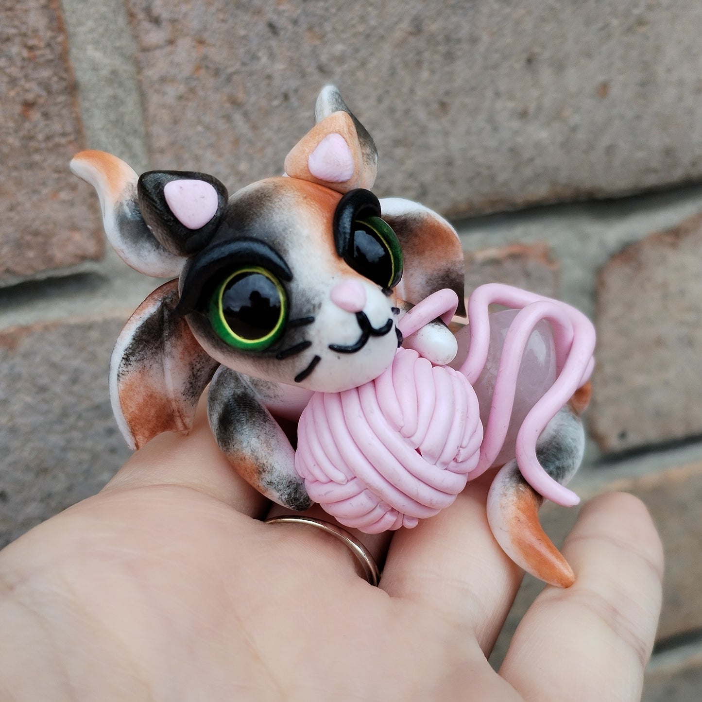 Cat Themed Rose Quartz Crystal Dragon