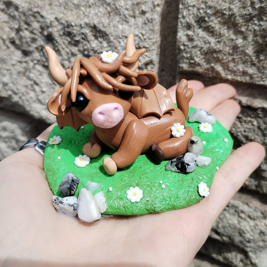 Highland Cow Moonstone Crystal Dragon