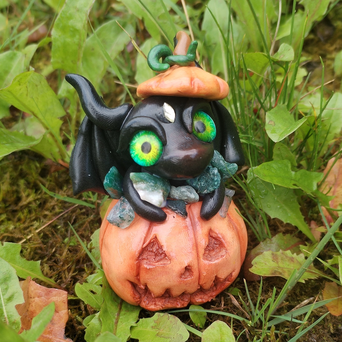 Pumpkin Moss Agate Crystal Dragon