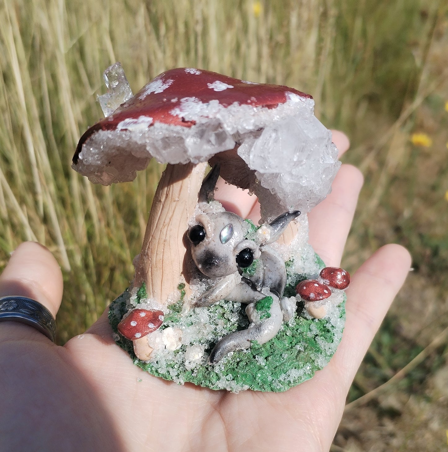 Crystallised Mushroom Dragon Sculpture