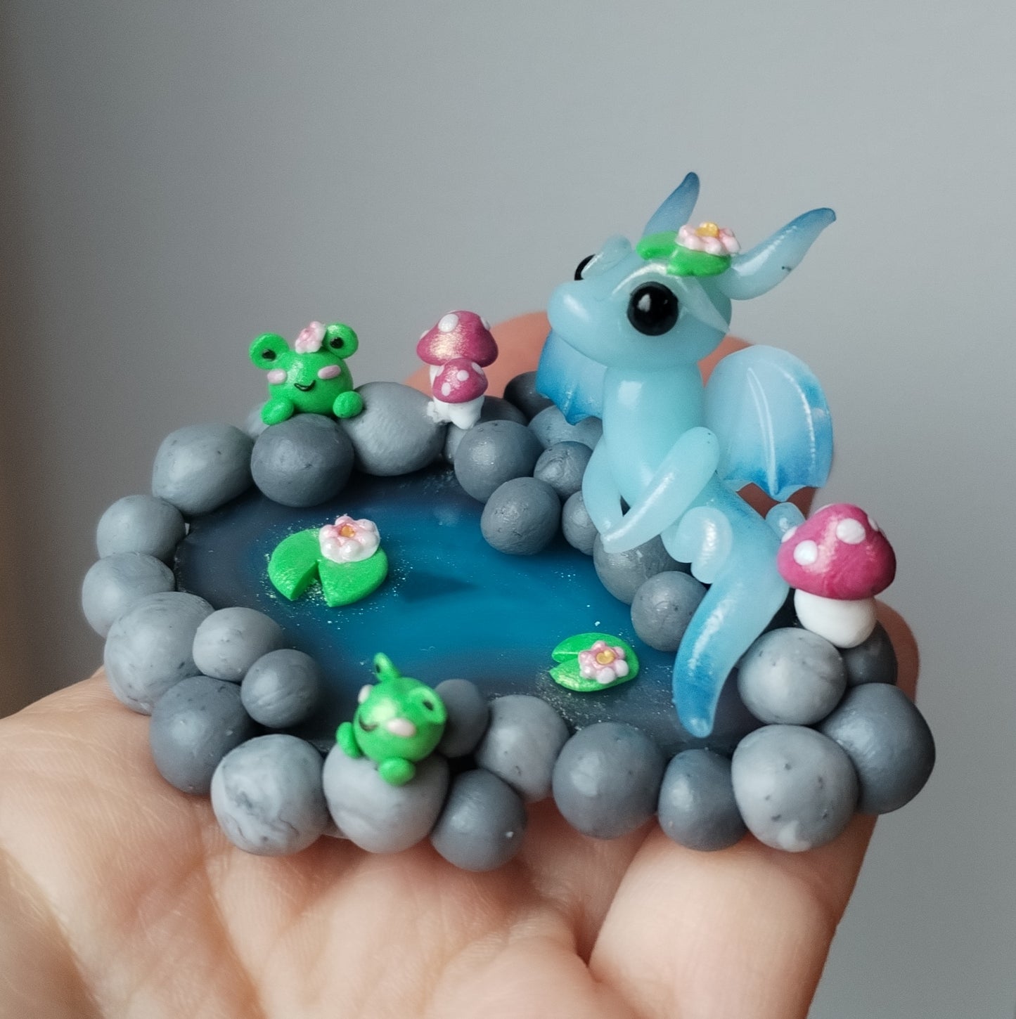 Blue Agate Crystal Dragon Pond Sculpture