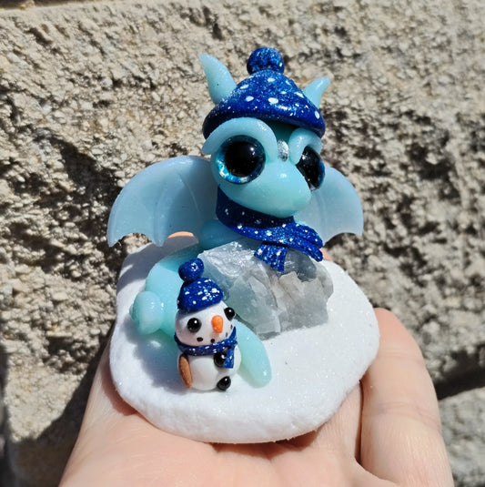 Winter Themed Blue Calicite Crystal Dragon