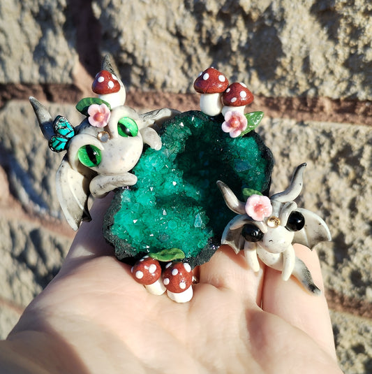 Green Geode Crystal Dragon Pair