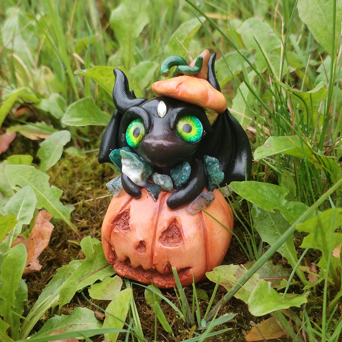 Pumpkin Moss Agate Crystal Dragon