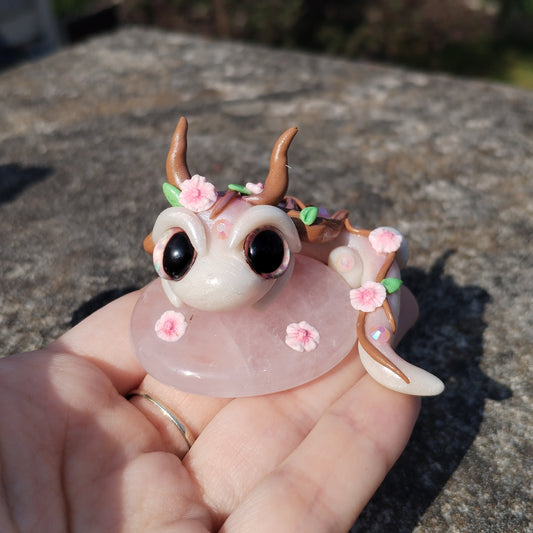 Cherry Blossom Inspired Rose Quartz Crystal Dragon