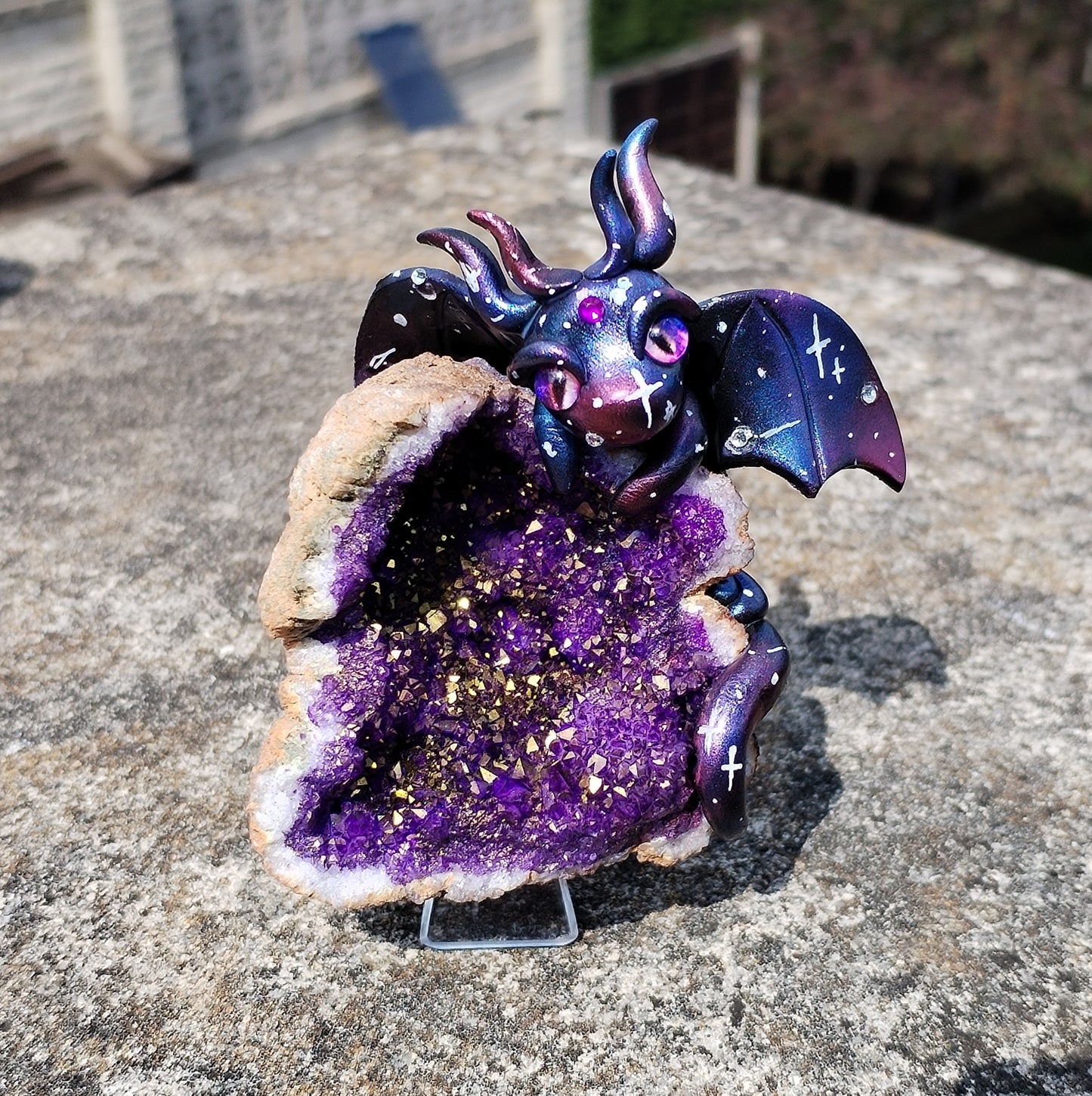 Galaxy Themed Geode Crystal Dragon