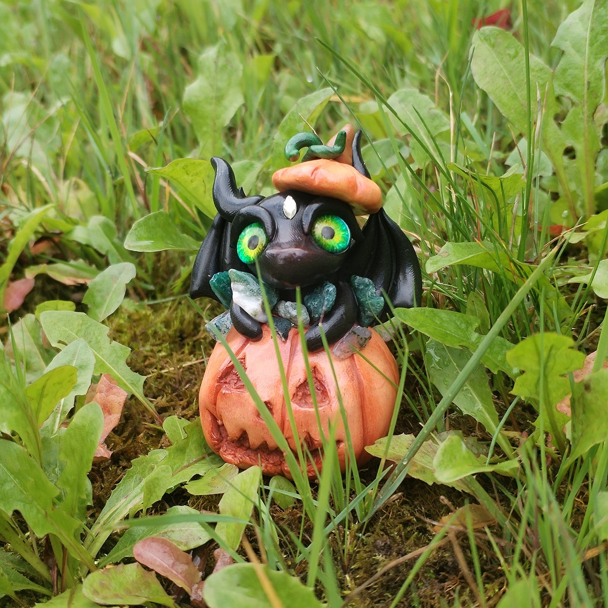 Pumpkin Moss Agate Crystal Dragon