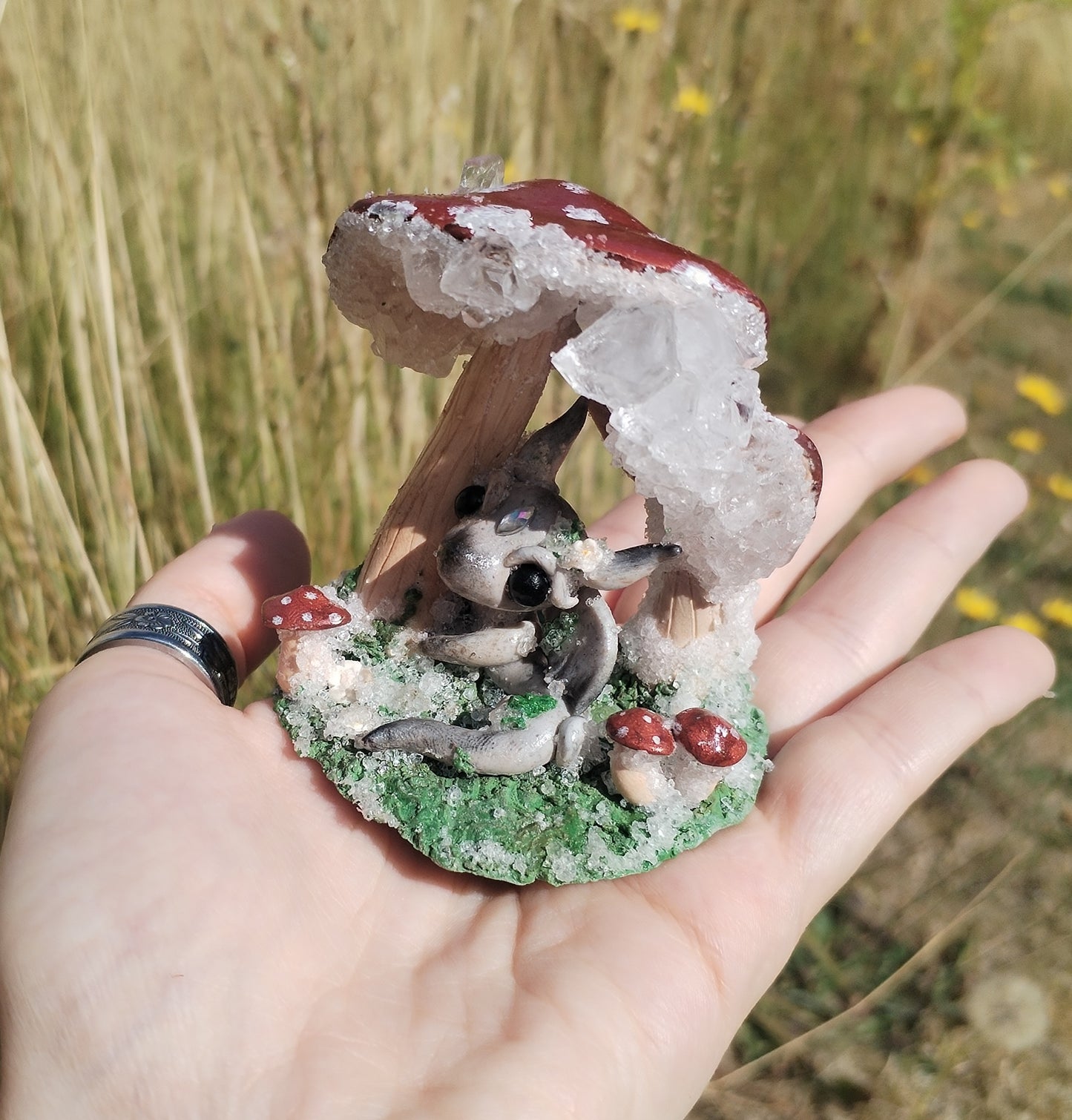 Crystallised Mushroom Dragon Sculpture