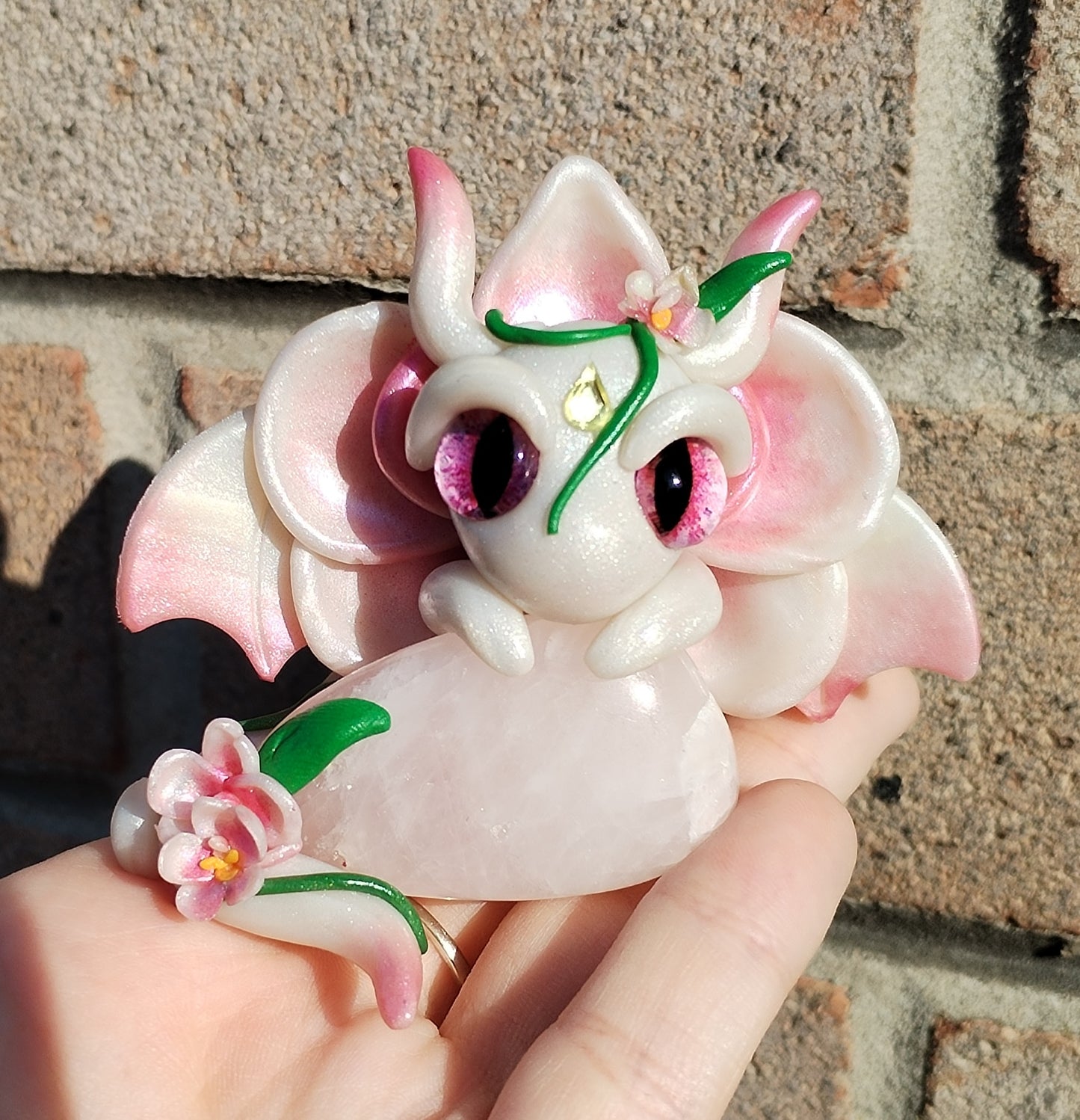 Orchid Themed Rose Quartz Crystal Dragon