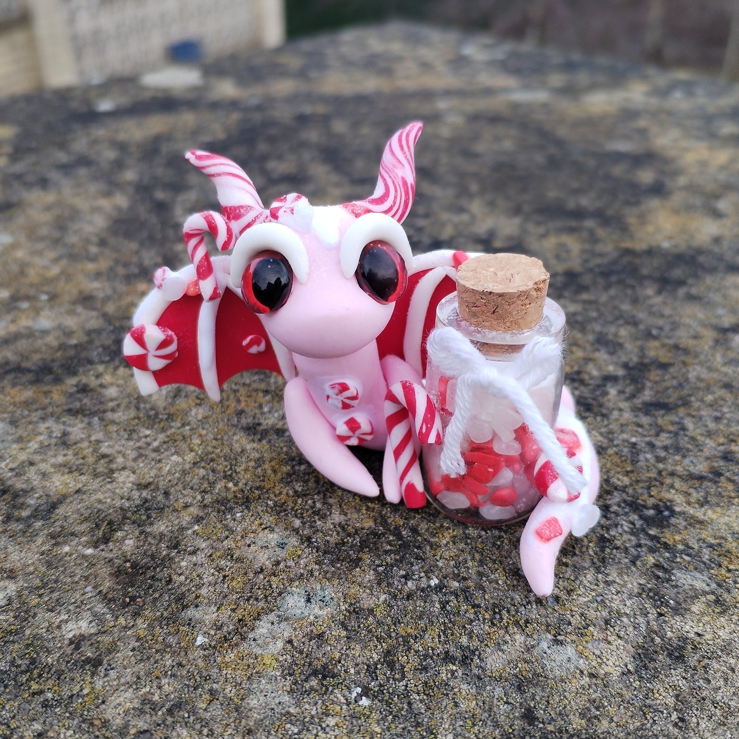 Red Howlite and White Jade Peppermint Crystal Dragon