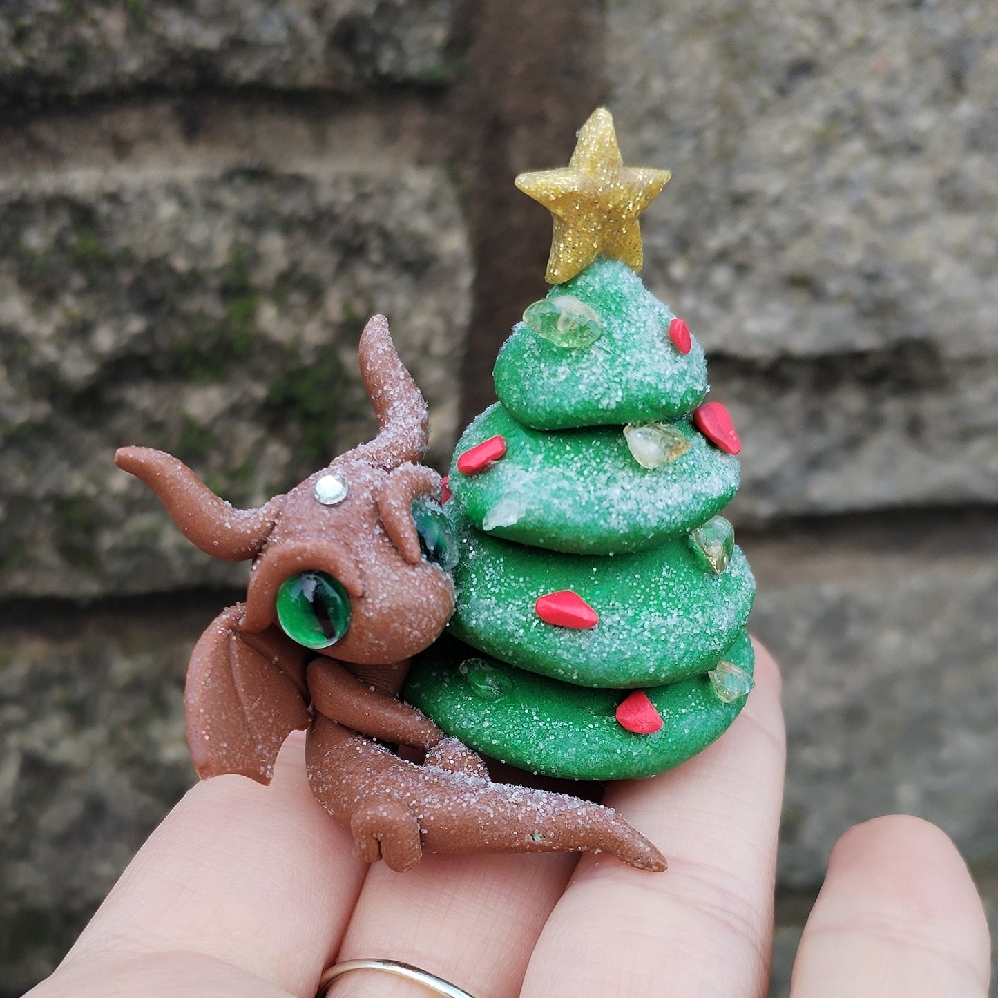 Red Howlite and Citrine Christmas Tree Crystal Dragon