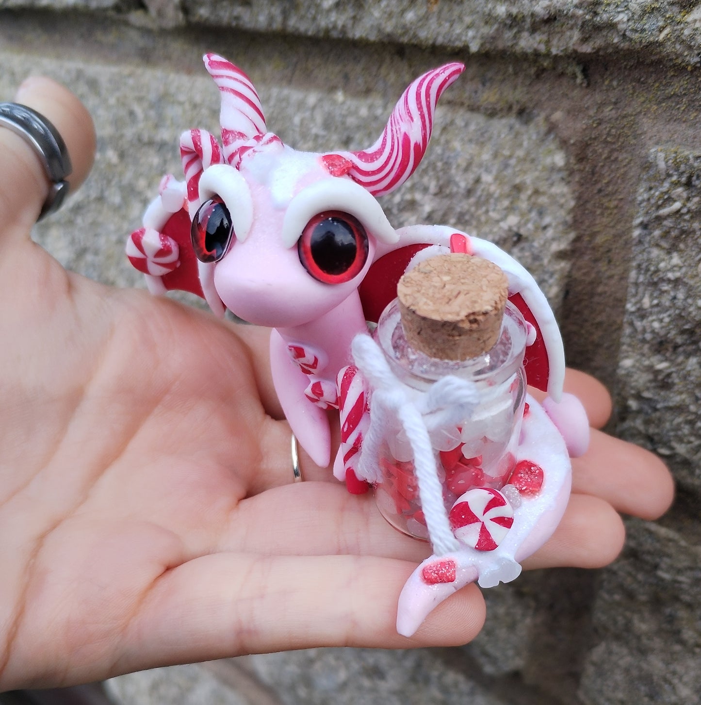 Red Howlite and White Jade Peppermint Crystal Dragon
