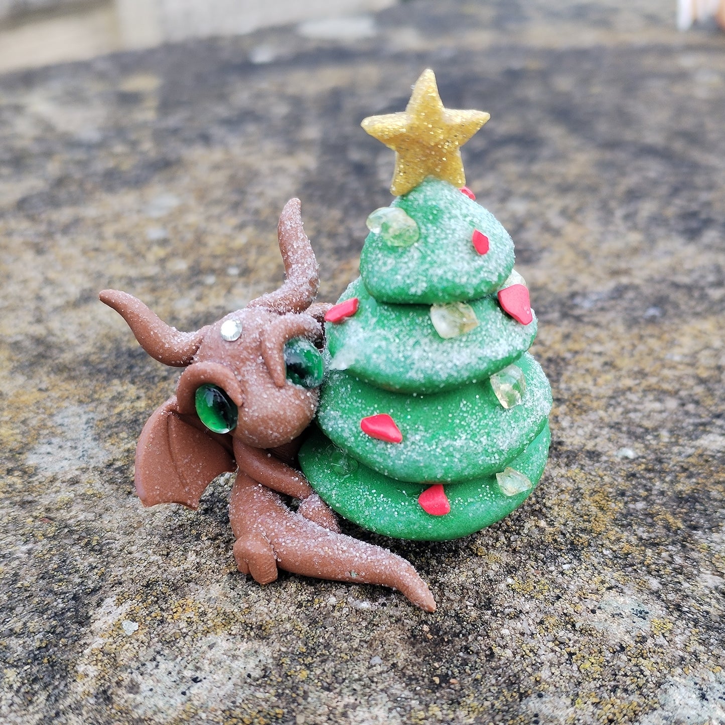 Red Howlite and Citrine Christmas Tree Crystal Dragon