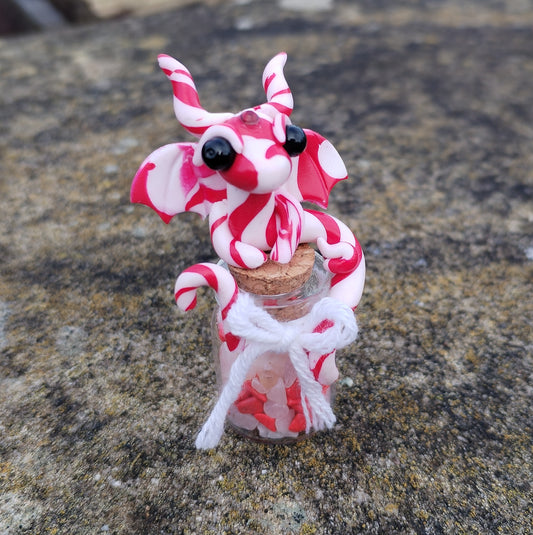 Red Howlite and White Jade Candy Cane Crystal Dragon
